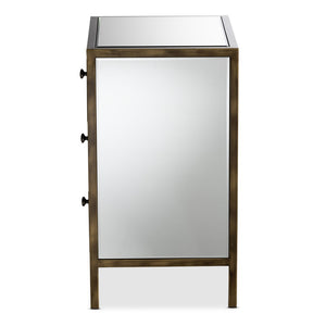 Baxton Studio Baxton Nouria Stylish Mirrored End Table with 3 Drawers - Modern Hollywood Glam Accent Piece RTB1368-1