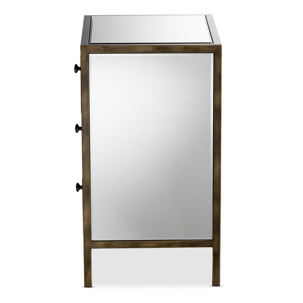 Baxton Studio Baxton Nouria Stylish Mirrored End Table with 3 Drawers - Modern Hollywood Glam Accent Piece RTB1368-1