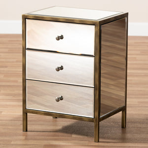 Baxton Studio Baxton Nouria Stylish Mirrored End Table with 3 Drawers - Modern Hollywood Glam Accent Piece RTB1368-1