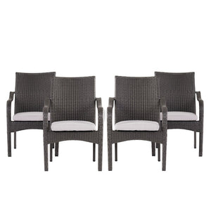 English Elm 5 Piece Outdoor Acacia Wood Dining Set with Wicker Chairs and Weather Resistant Cushions N773OD00149G