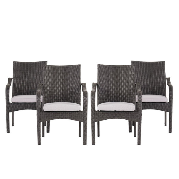 English Elm 5 Piece Outdoor Acacia Wood Dining Set with Wicker Chairs and Weather Resistant Cushions N773OD00149G