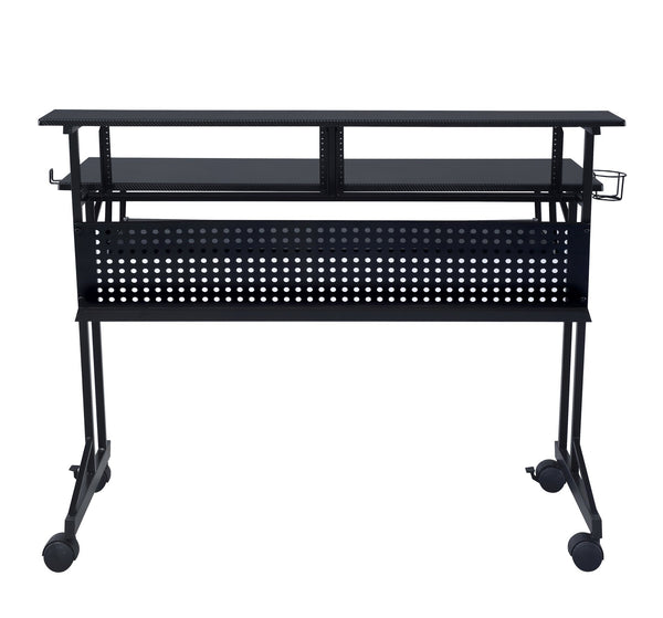 English Elm Black Music Recording Studio Desk with Keyboard Tray, Sturdy Wood Top, Metal Frame, Casters for Mobility B062P209212