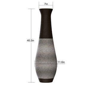 English Elm 39-Inch Tall Standing Designer Floor Vase with Brushed Gold Accents, Durable PVC Rattan Texture, Elegant Home Accent Black+ Gray W2796P193948