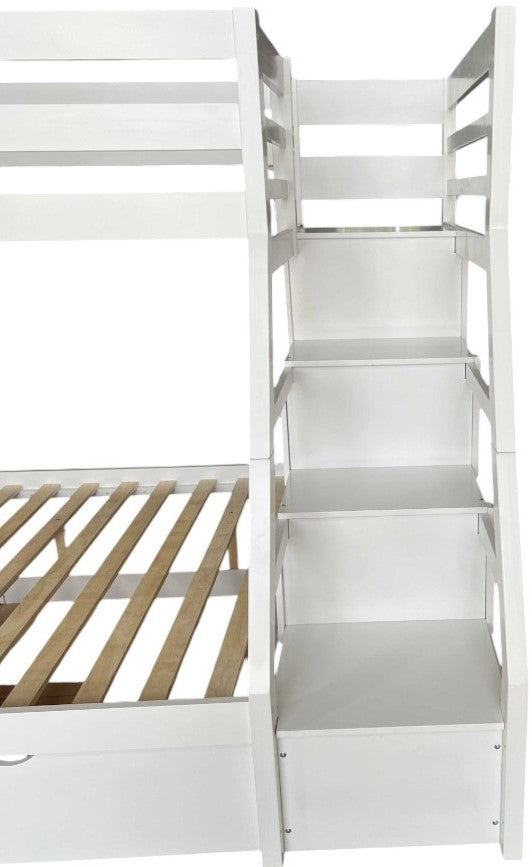 English Elm Jason Twin/Full Bunk Bed with Under-Drawer Storage, Convertible Pine Frame, Safety Guardrail and Ladder White 83 L x 14 W x 5 H B2726S00491