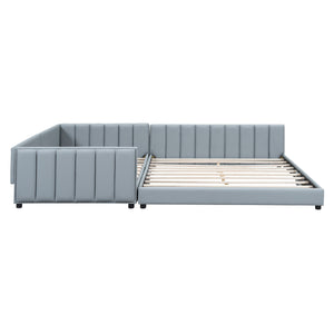 English Elm Queen Upholstered Platform Bed with Twin XL Daybed Set, PU Leather, Space-Saving Convertible Duo for Guests and Kids Gray SF100115AAE