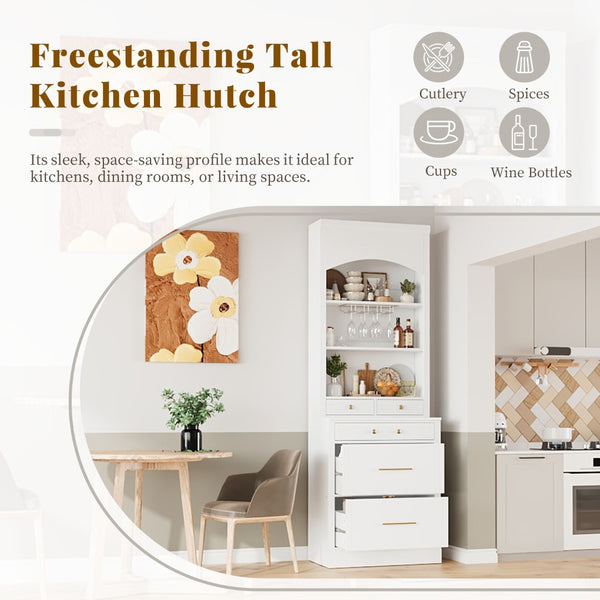 English Elm Modern Tall Kitchen Pantry Set of Two with Faux Marble Top and Glass Holders White SP000175AAK