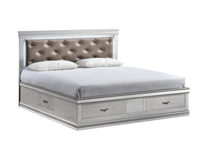 English Elm Lorana King Platform Bed with Led Lighting Tufted Faux Leather Glam Storage Frame Silver B078S00689