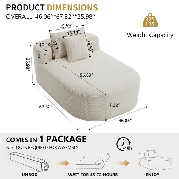 English Elm 67.5''chaise Lounge Oversized Corduroy Sleeper Sofa with Deep Seat and Two Pillows Beige W1803P409167
