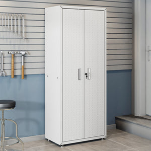 English Elm Rolling Metal Garage Cabinet with Locking Doors Diamond Texture Industrial Storage White B365P398228