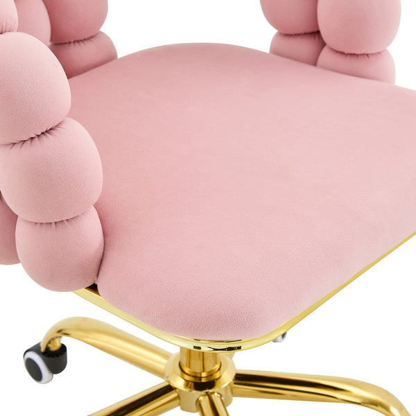 English Elm Pink Velvet Bubble Swivel Chair Gold Base Adjustable Glam Seat for Vanity Office W3875P446136