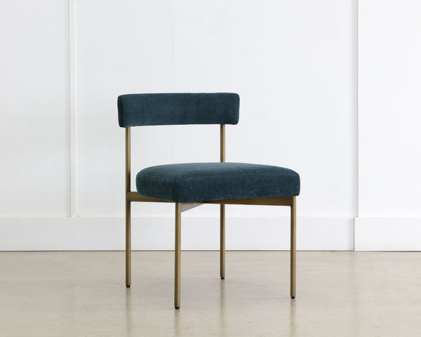 Sunpan SENECA Dining Chair – Stylish Antique Brass Frame with Danny Teal Upholstery for Modern Elegance 109133