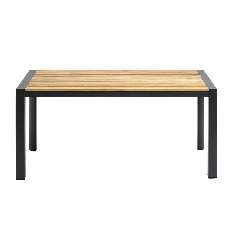 EuroStyle Skog Outdoor Dining Table Solid Teak Top with Anthracite Aluminum Frame Seats 6 90575