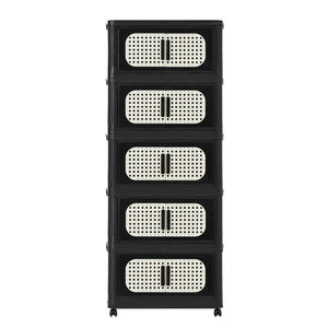 English Elm Retro Folding Storage Cabinet With 5 Tiers, Magnetic Door & Wheels - Space-Saving & Versatile! W2873P366259-GIGA