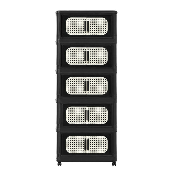 English Elm Retro Folding Storage Cabinet With 5 Tiers, Magnetic Door & Wheels - Space-Saving & Versatile! W2873P366259-GIGA