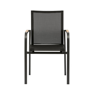 EuroStyle Tristan Stackable Outdoor Armchair Set of 2 Teak Accented Aluminum Mesh Patio 90578-BLK