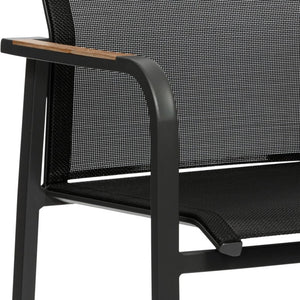 EuroStyle Tristan Stackable Outdoor Armchair Set of 2 Teak Accented Aluminum Mesh Patio 90578-BLK