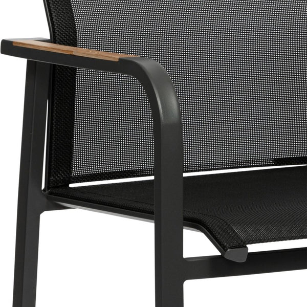 EuroStyle Tristan Stackable Outdoor Armchair Set of 2 Teak Accented Aluminum Mesh Patio 90578-BLK