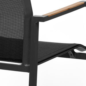 EuroStyle Tristan Stackable Outdoor Armchair Set of 2 Teak Accented Aluminum Mesh Patio 90578-BLK
