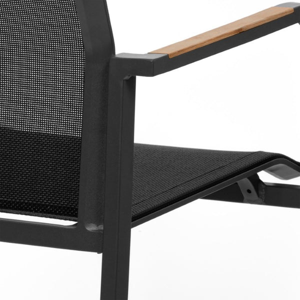 EuroStyle Tristan Stackable Outdoor Armchair Set of 2 Teak Accented Aluminum Mesh Patio 90578-BLK