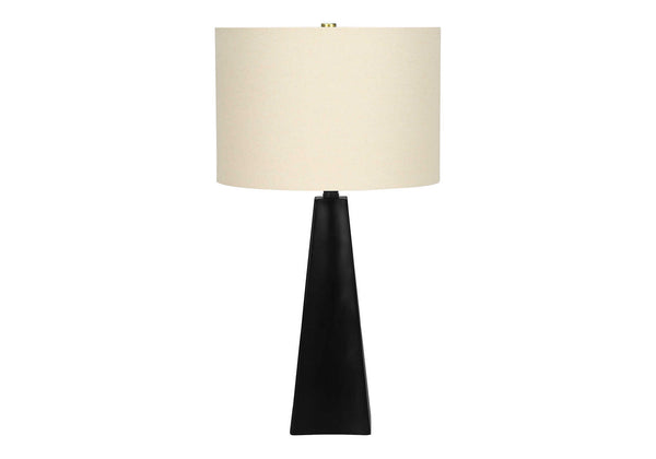 English Elm Lighting, 27"h ceramic table lamp with textured vase base, beige linen drum shade & gold finial Black 16 L x 16 W x 19 H B2710P220142