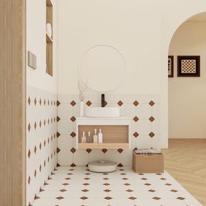 English Elm 24" Floating Oak Plywood Bathroom Vanity Set with Glossy Resin Sink Scandinavian Style W3450S00051