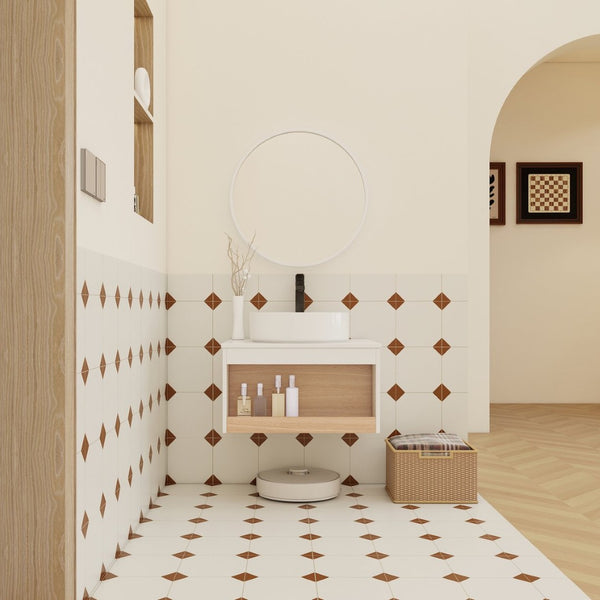 English Elm 24" Floating Oak Plywood Bathroom Vanity Set with Glossy Resin Sink Scandinavian Style W3450S00051