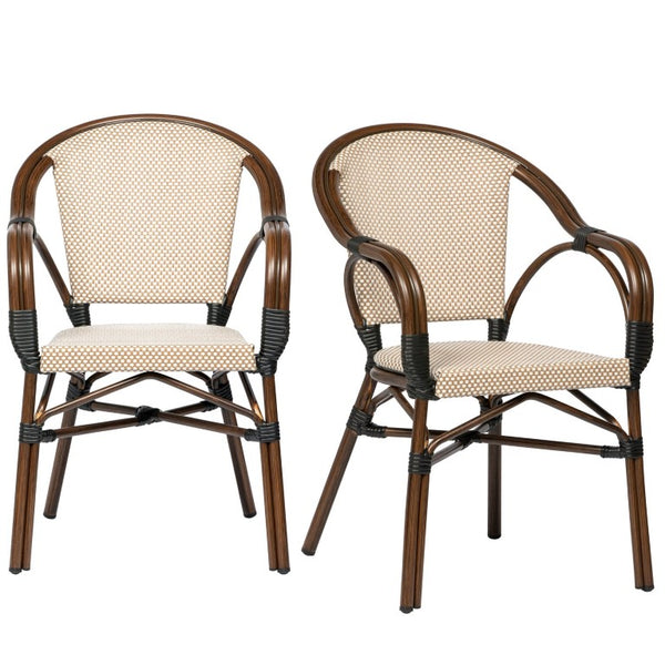 EuroStyle Ivan Outdoor Stackable Mesh Armchair Set Cafe Style Aluminum Frame Patio Seating 90580-BRN