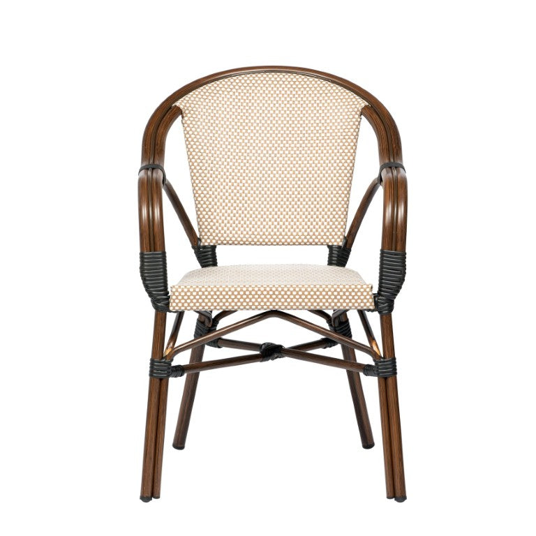 EuroStyle Ivan Outdoor Stackable Mesh Armchair Set Cafe Style Aluminum Frame Patio Seating 90580-BRN