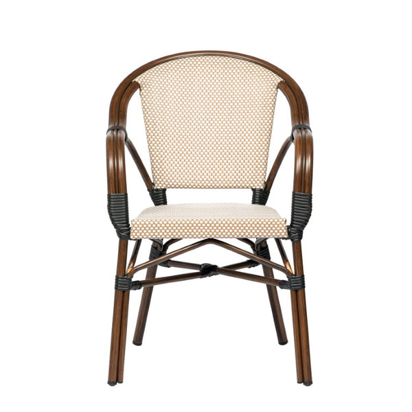 EuroStyle Ivan Outdoor Stackable Mesh Armchair Set Cafe Style Aluminum Frame Patio Seating 90580-BRN