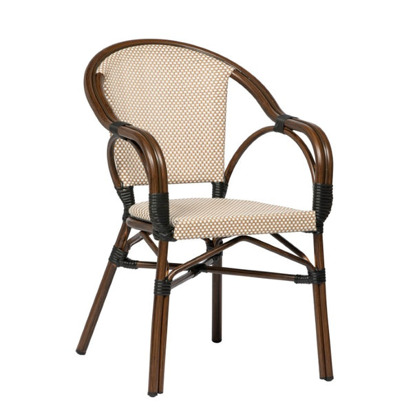 EuroStyle Ivan Outdoor Stackable Mesh Armchair Set Cafe Style Aluminum Frame Patio Seating 90580-BRN