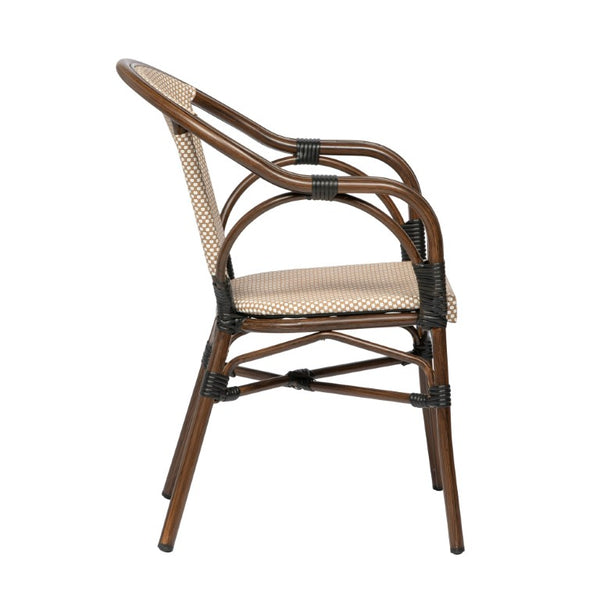 EuroStyle Ivan Outdoor Stackable Mesh Armchair Set Cafe Style Aluminum Frame Patio Seating 90580-BRN