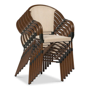 EuroStyle Ivan Outdoor Stackable Mesh Armchair Set Cafe Style Aluminum Frame Patio Seating 90580-BRN