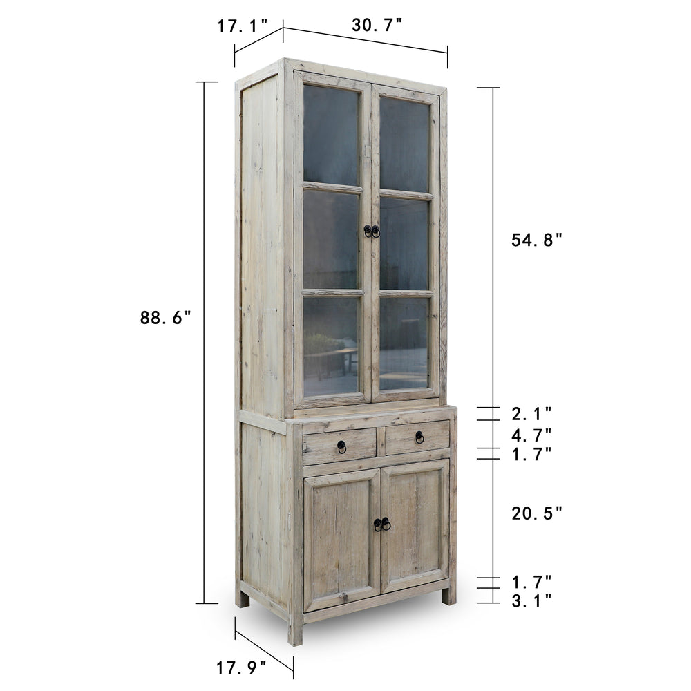 Lilys 4 Door Glass Display Cabinet Weathered Natural Pine 30X20X89H Set Of 2 Pre Order Only 9058-S