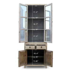 Lilys 4 Door Glass Display Cabinet Weathered Natural Pine 30X20X89H Set Of 2 Pre Order Only 9058-S