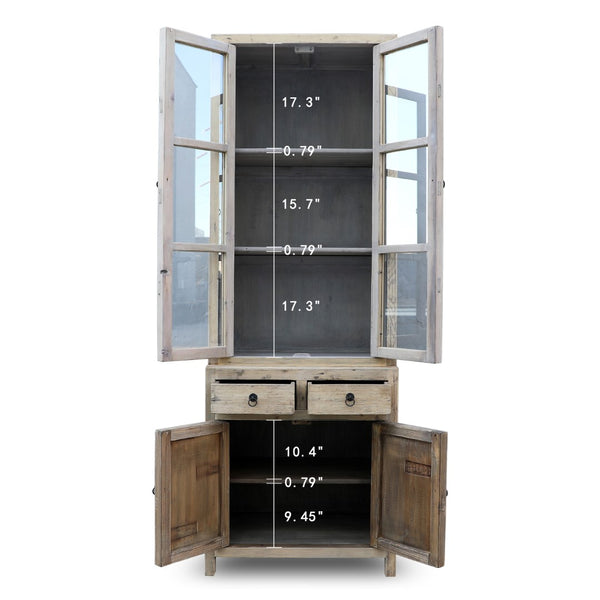 Lilys 4 Door Glass Display Cabinet Weathered Natural Pine 30X20X89H Set Of 2 Pre Order Only 9058-S