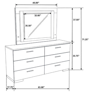English Elm Dulcey High Gloss White Lacquer 6 Drawer Dresser with Coordinating Wall Mirror B062S01727