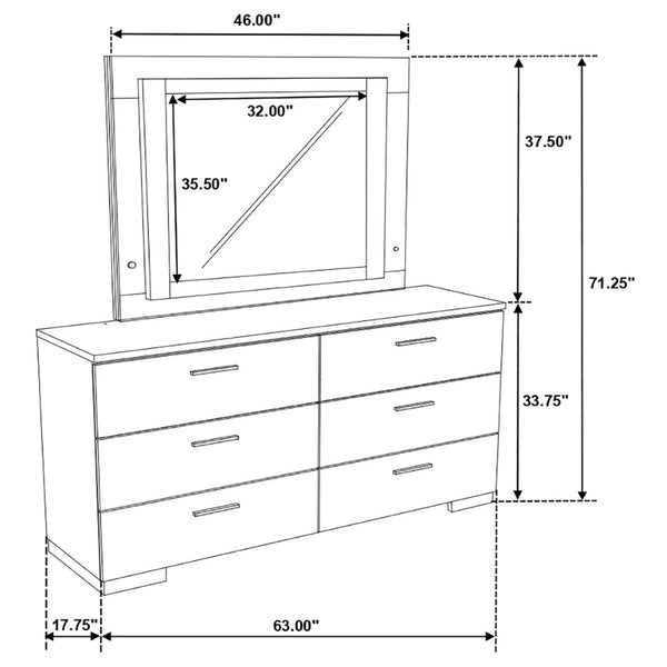 English Elm Dulcey High Gloss White Lacquer 6 Drawer Dresser with Coordinating Wall Mirror B062S01727