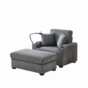 English Elm 55" Oversized Chaise Lounge Chair With Ottoman & Storage - Comfy Velvet Recliner With Usb Port & Cup Holder W3373P330166