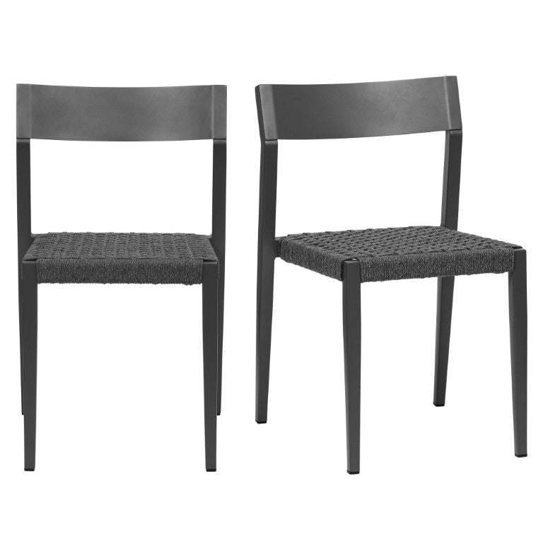 EuroStyle Ronan Outdoor Stackable Side Chairs Woven Rope Seat Aluminum Frame Patio Set of 2 90586-GRY