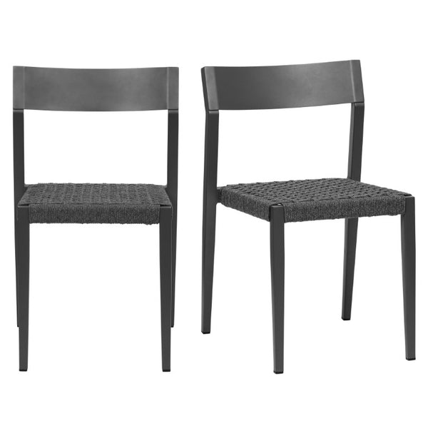 EuroStyle Ronan Outdoor Stackable Side Chairs Woven Rope Seat Aluminum Frame Patio Set of 2 90586-GRY