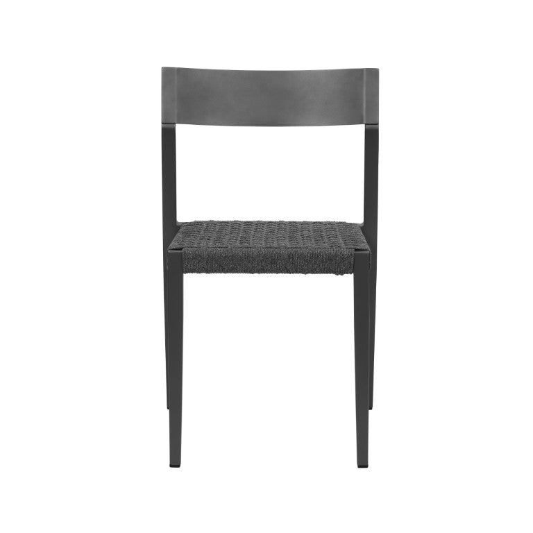 EuroStyle Ronan Outdoor Stackable Side Chairs Woven Rope Seat Aluminum Frame Patio Set of 2 90586-GRY