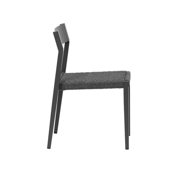 EuroStyle Ronan Outdoor Stackable Side Chairs Woven Rope Seat Aluminum Frame Patio Set of 2 90586-GRY