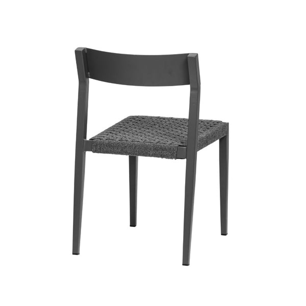 EuroStyle Ronan Outdoor Stackable Side Chairs Woven Rope Seat Aluminum Frame Patio Set of 2 90586-GRY