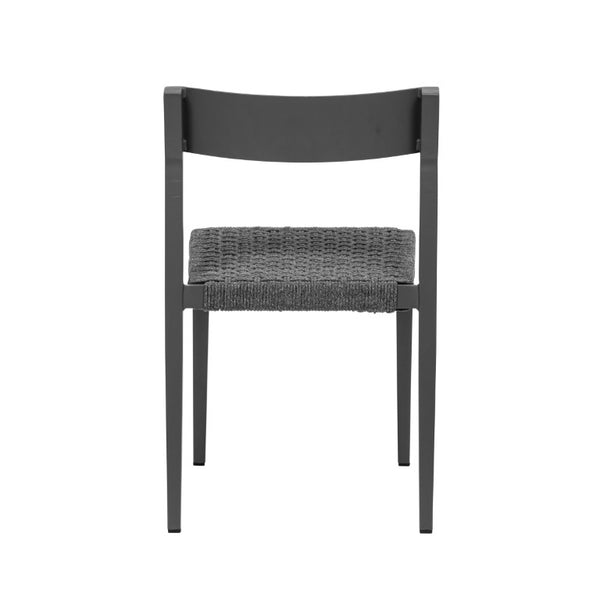 EuroStyle Ronan Outdoor Stackable Side Chairs Woven Rope Seat Aluminum Frame Patio Set of 2 90586-GRY