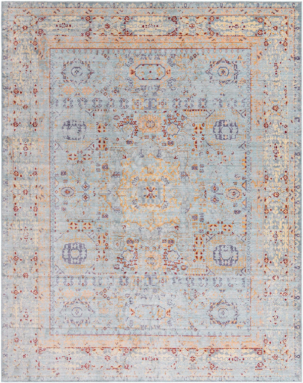 Unique Loom Austin Tremolo Machine Made Border Rug Light Blue, Cream/Gray/Ivory/Light Blue/Peach/Red/Yellow/Gold 10' 0" x 13' 1"