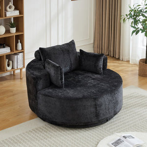 English Elm 55''l 55'l Chenille Swivel Lounge Chair Plush Foam Fill 360 Rotation Modern Living Room Black W834S00642