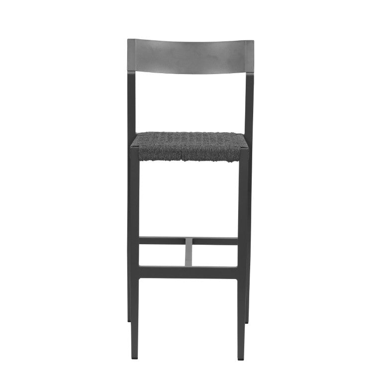 EuroStyle Ronan Outdoor Bar Stools Rope Woven Seat Powder Coated Aluminum Frame Set of 2 90588-GRY