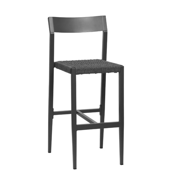 EuroStyle Ronan Outdoor Bar Stools Rope Woven Seat Powder Coated Aluminum Frame Set of 2 90588-GRY