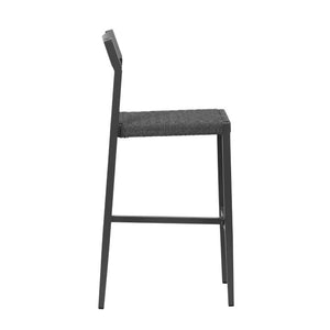 EuroStyle Ronan Outdoor Bar Stools Rope Woven Seat Powder Coated Aluminum Frame Set of 2 90588-GRY