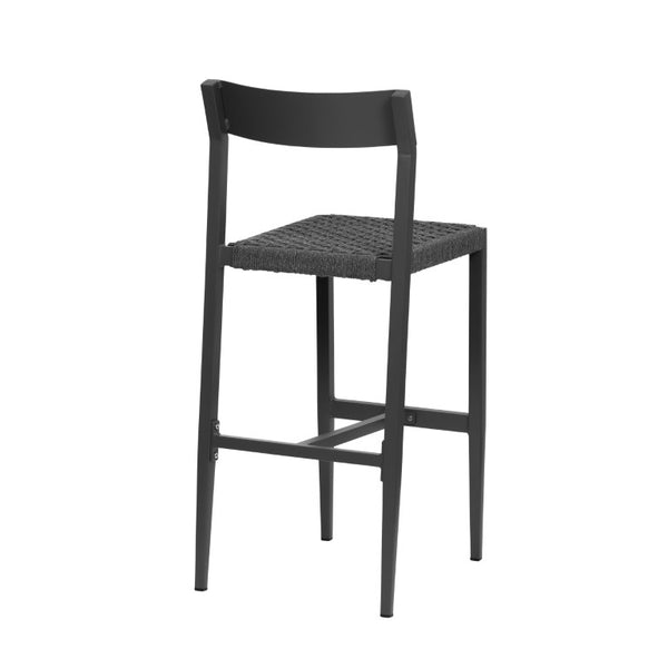 EuroStyle Ronan Outdoor Bar Stools Rope Woven Seat Powder Coated Aluminum Frame Set of 2 90588-GRY